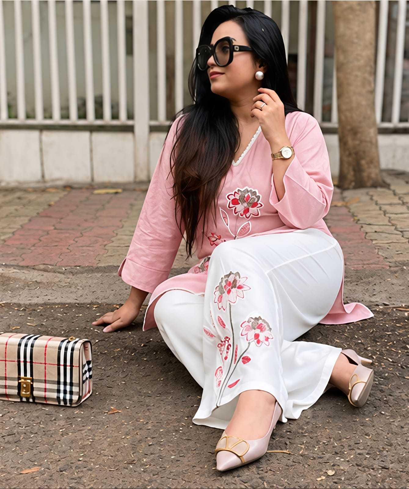 Premium Floral Embroidered Co-ord Set | Cotton Slub Kurti & Khadi Cotton Pants