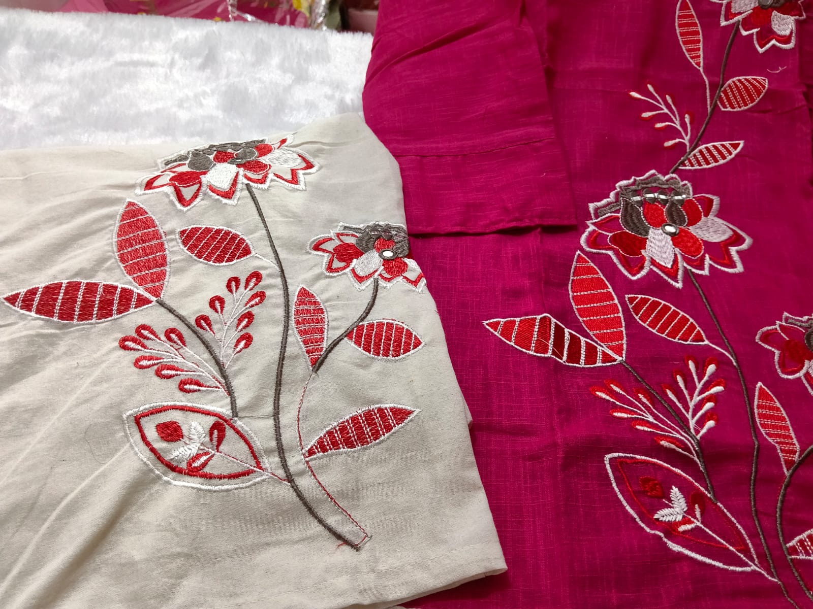 Premium Floral Embroidered Co-ord Set | Cotton Slub Kurti & Khadi Cotton Pants
