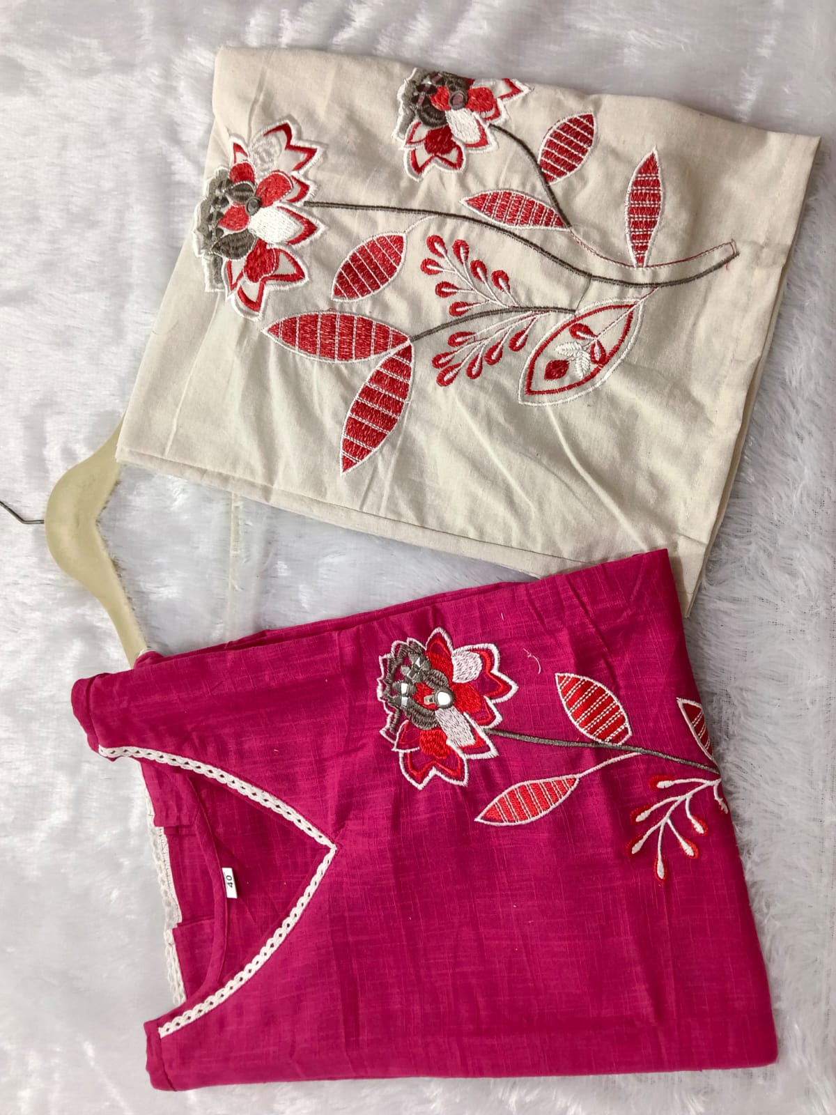 Premium Floral Embroidered Co-ord Set | Cotton Slub Kurti & Khadi Cotton Pants
