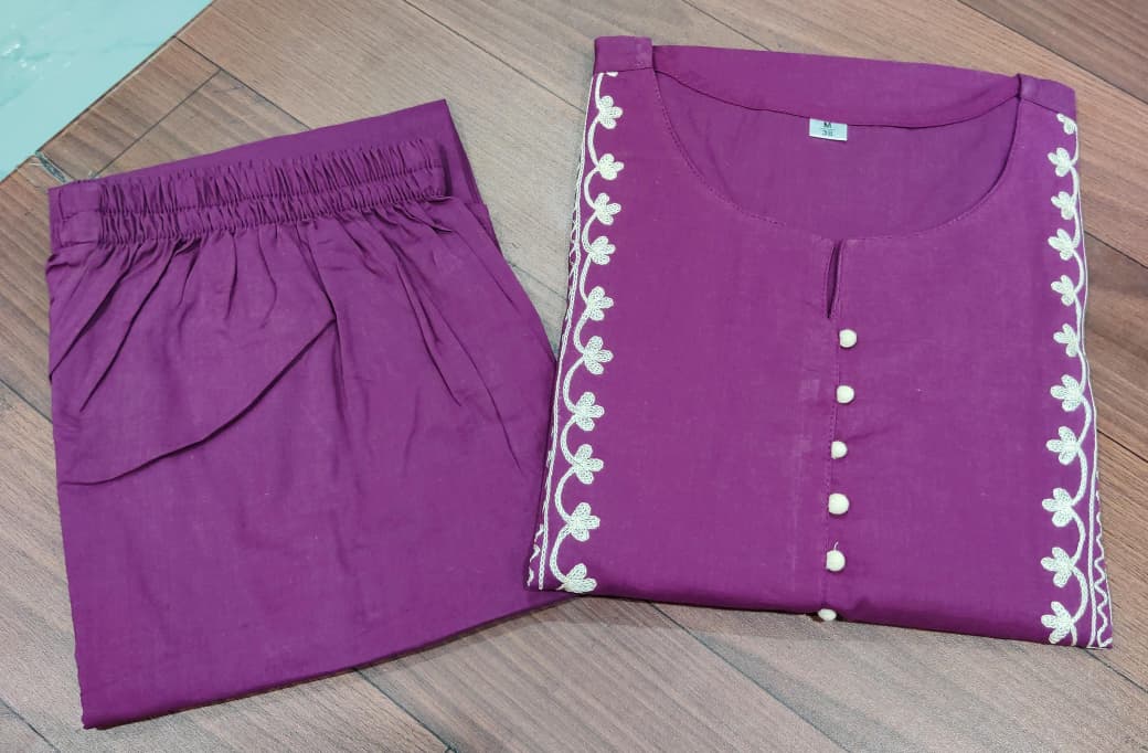 Premium Cotton Co-ord Set | Loose Fit Kurti with Printed Palazzo | Yellow & Rani