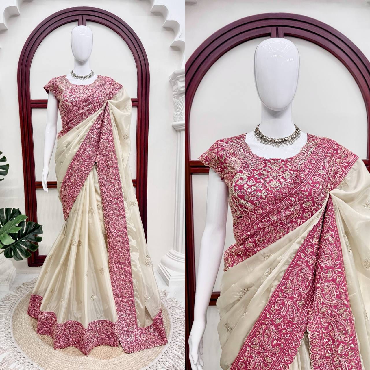 Rani Pink Embroidered Blouse Flat Lay - Thread & Sequin Work Detail
