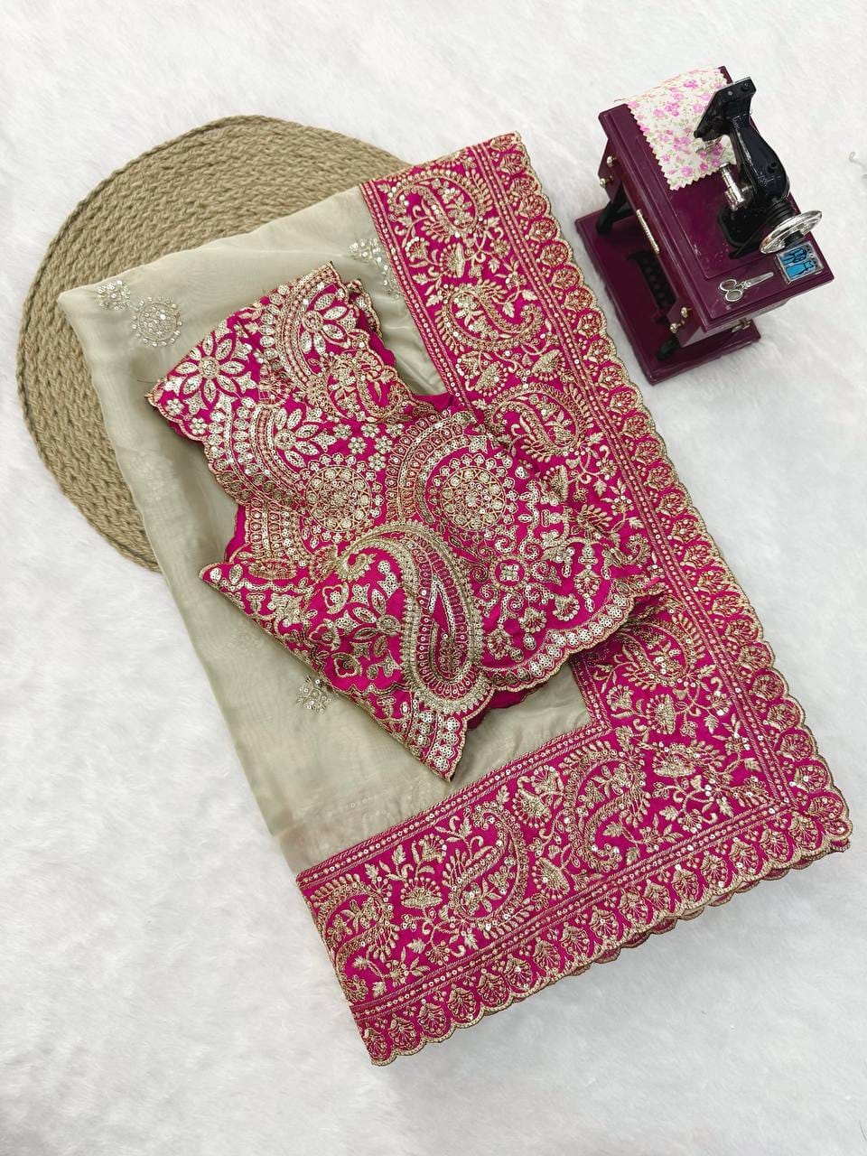 Rani Pink Embroidered Blouse - Flat Lay Top View