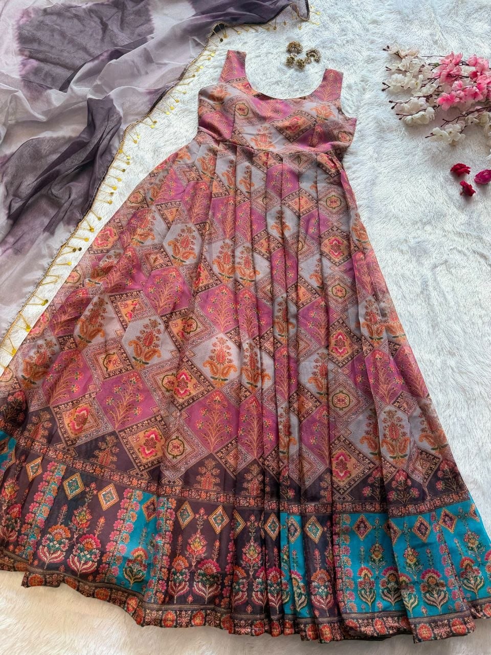Anarkali Gown - Full Length Flat Lay with Dupatta