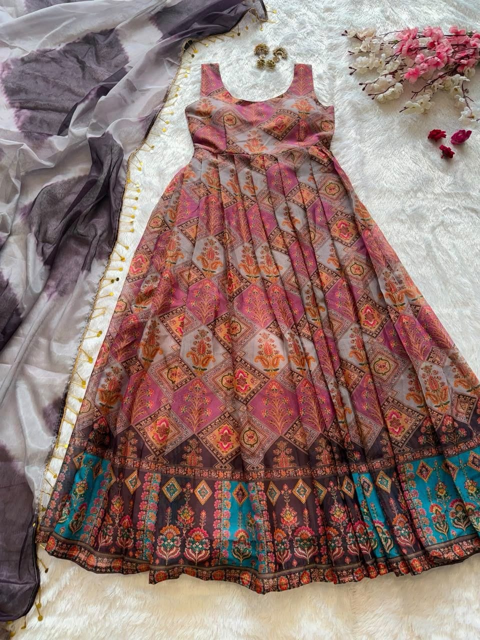 Anarkali Gown - Flat Lay Hem & Border Detail