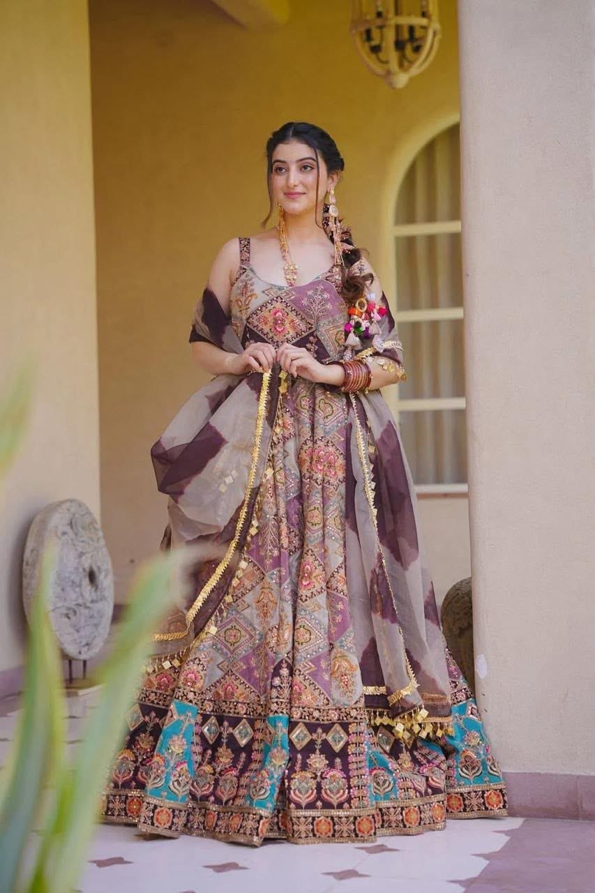 Anarkali Gown - Model Wearing Full Look with Dupatta & Jewellery