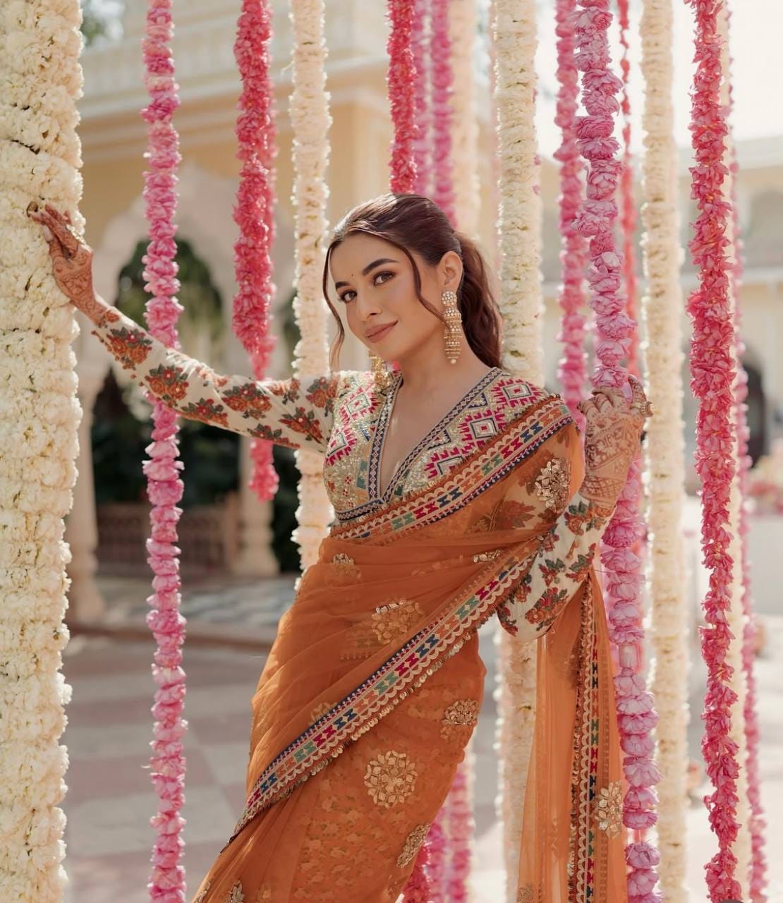 Mustard Net Saree - Model Candid Shot at Wedding