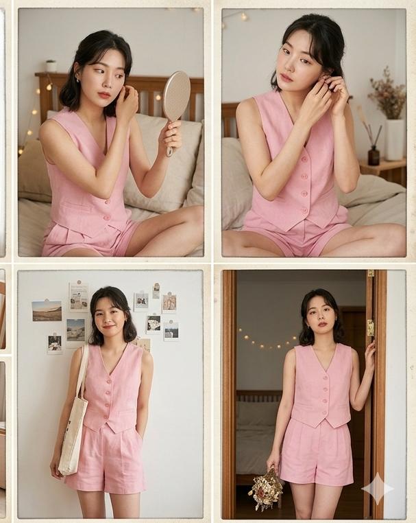 Baby Pink Cotton Linen Vest Top Shorts Co-ord Set - Multi Model Lifestyle Collage