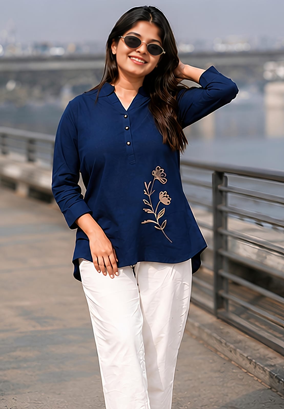 Navy Blue Coord Set - Model Side View