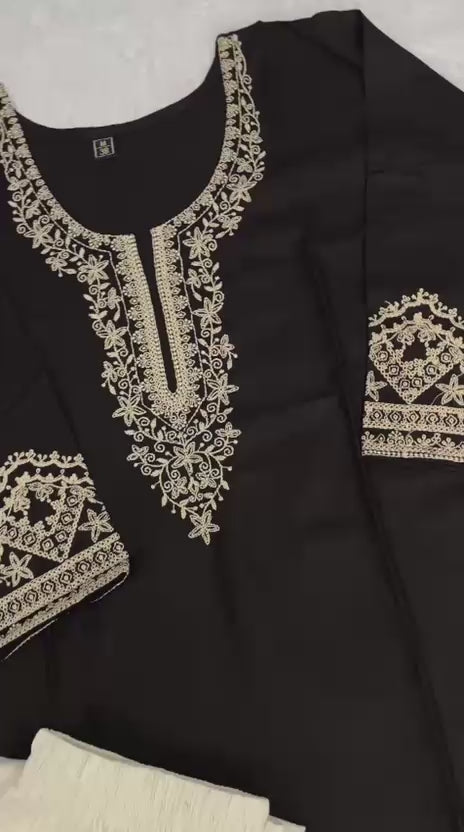 Bunaai Embroidery Work Short Top with Plazzo