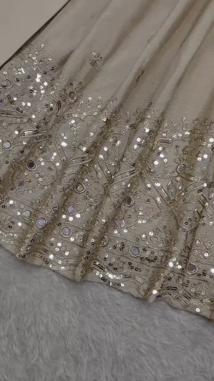 Cinon Silk Embroidered Gown with Pant & Dupatta