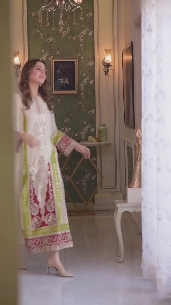 Designer Party Wear Roman Silk Sequin Embroidery Top & Bottom with Georgette Dupatta Set