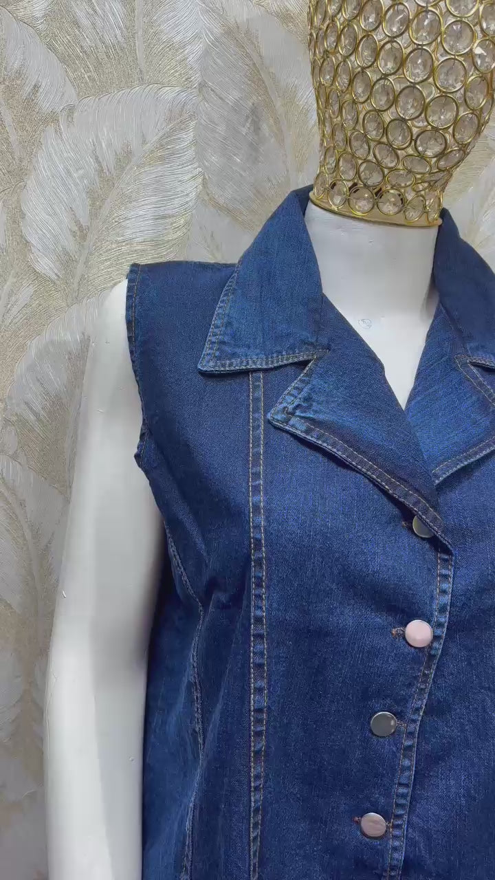Premium Denim Stylish Front Closure Co-Ord Set – Dark Navy & Light Blue
