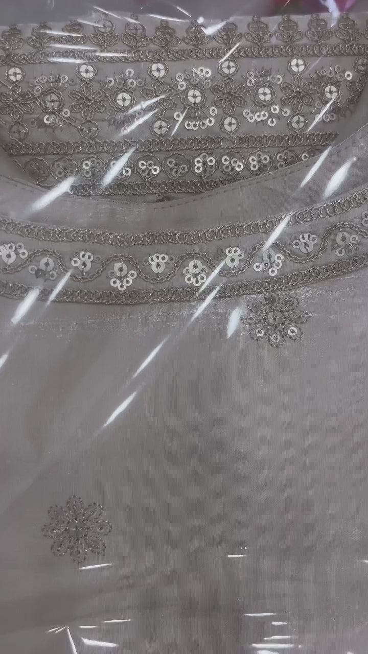 Cream Glass Roman Silk Sequin Embroidered Suit Set with Farshi Shalwar