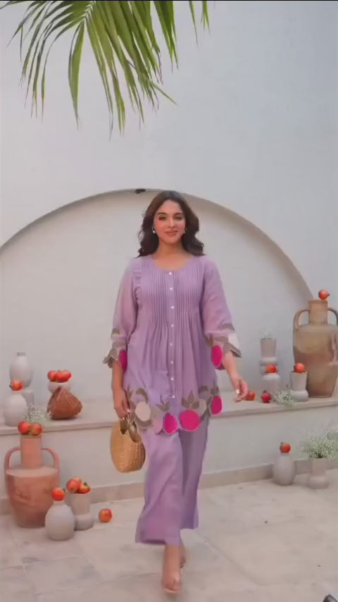 Chanderi Silk Embroidered Floral Co-Ord Set