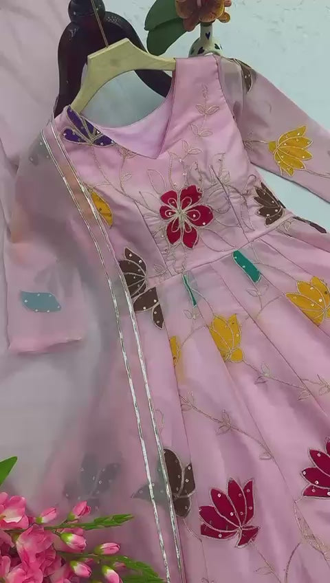 Designer Floral Embroidered Gown Sharara Set