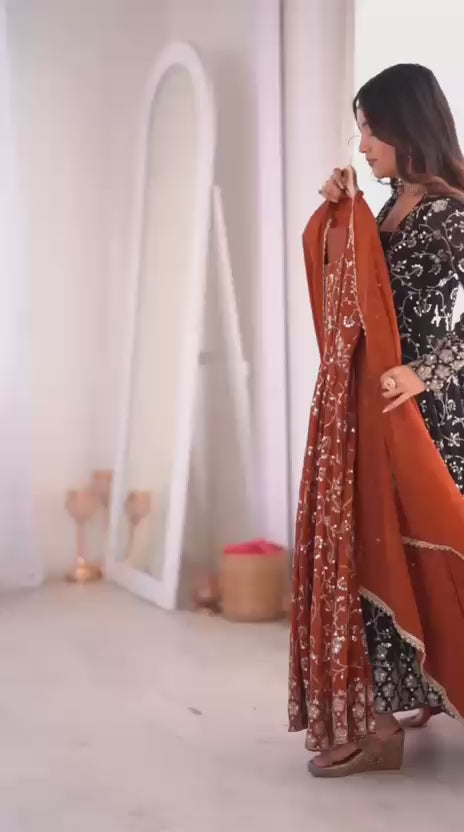 Elegant Embroidered Sequence Designer Anarkali Three Piece Set