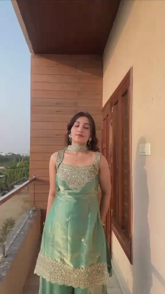 Heavy Fandy Silk Sequence Embroidery Sharara Palazzo Set with Dupatta