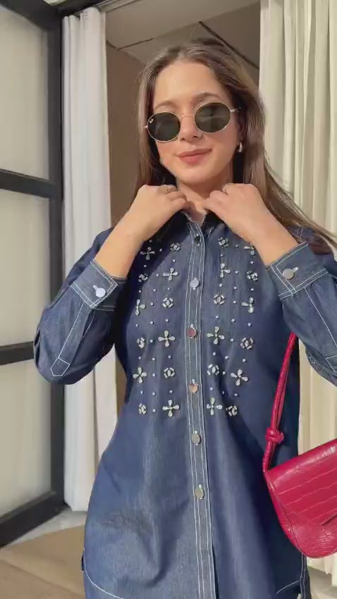 Denim Coord Set with Pearl Embellishments