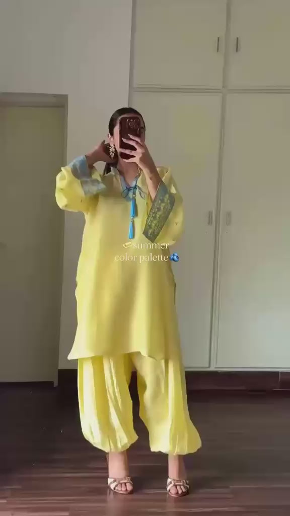 Designer Party Wear Yellow Coord Set – Pure Natural Crepe Silk with Dupatta