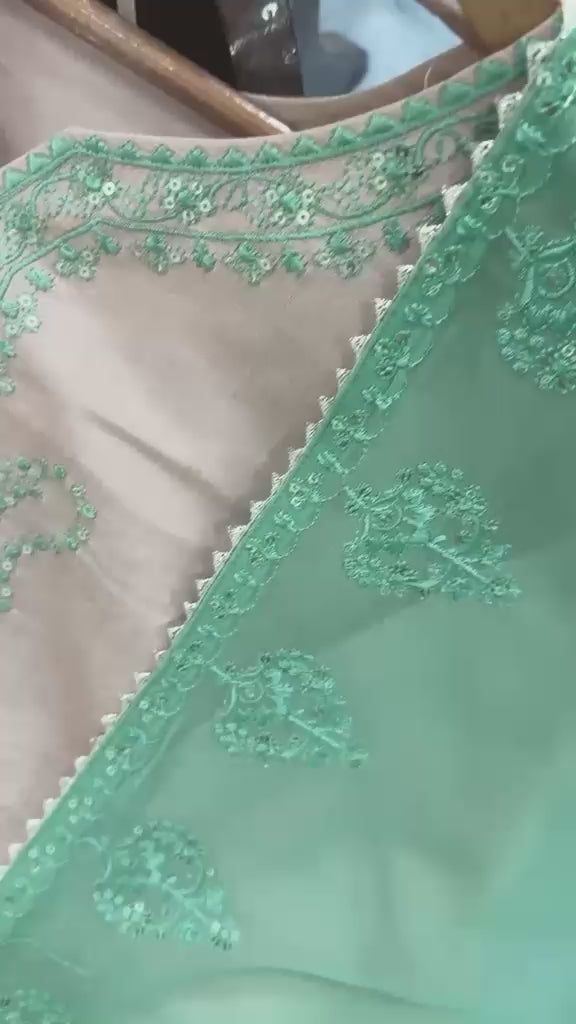 Heavy Pure Roman Silk Embroidery & Sequins Top, Plazzo & Dupatta Set