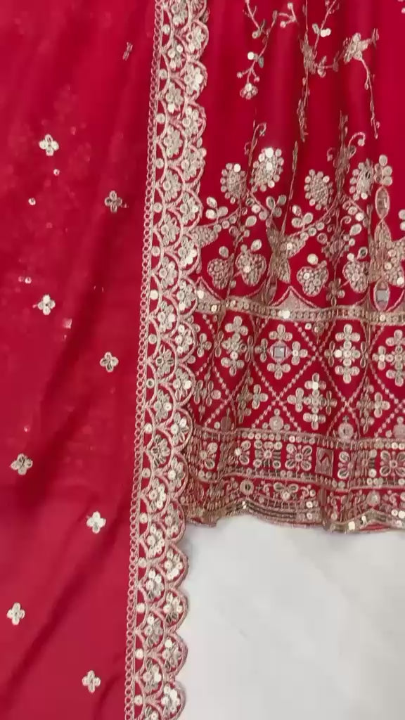 Red Embroidery Anarkali Gown with Bottom and Dupatta | Heavy Chinon Silk | Party Wear