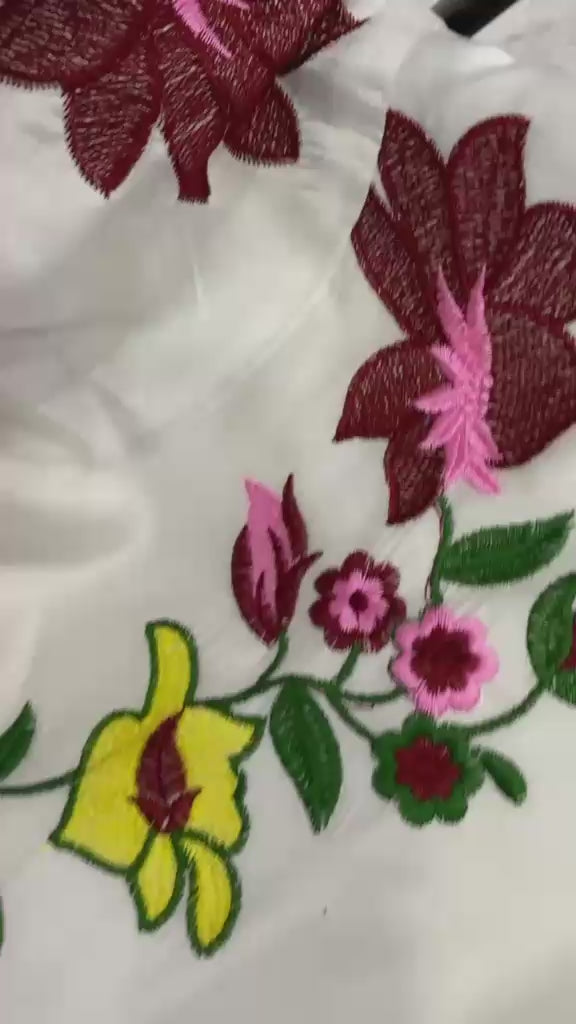 Summer Floral Embroidery Rayon Maxi Gown