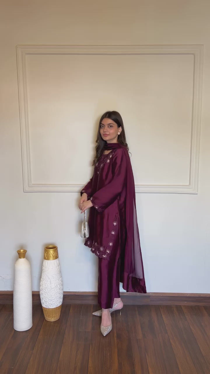 Designer American Silk Kurti Plazzo Set with Dupatta