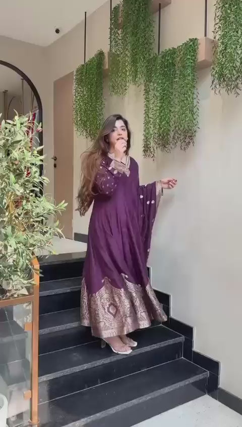 Premvati Premium Anarkali Style Outfit | Chanderi Base with Banarasi Zari Work