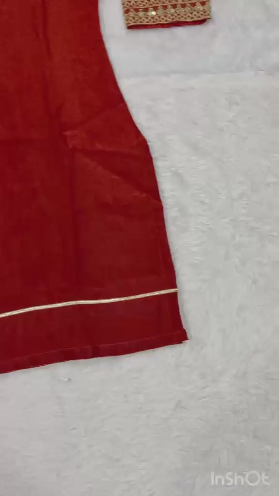 Heavy Fandy Silk Embroidery Top with Farshi Salwar & Dupatta