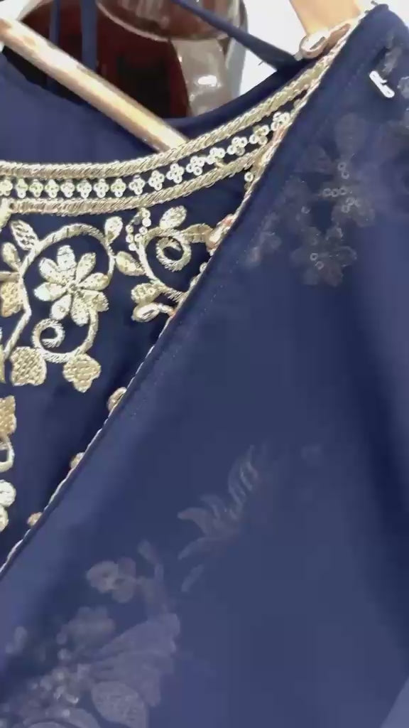 Designer Party Wear Heavy Faux Georgette Sequin Embroidery Top & Palazzo Set with Dupatta