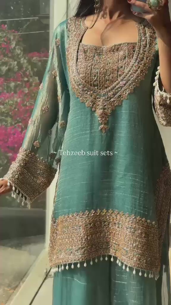 Fendy Silk Embroidery Sharara Set with Dupatta