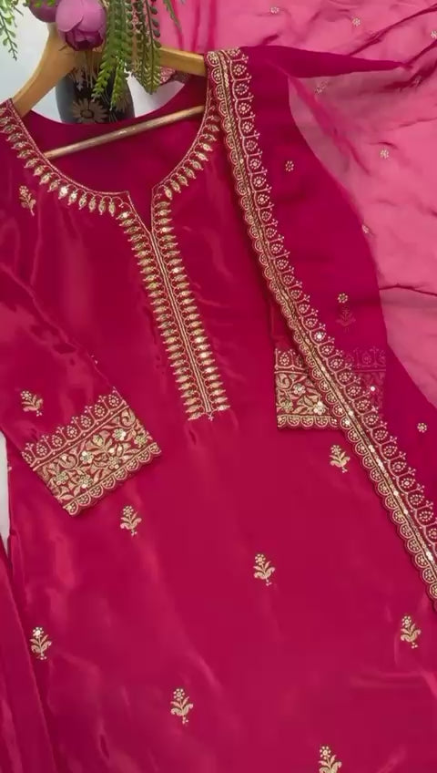 Crimson Embroidered Sharara Set with Dupatta