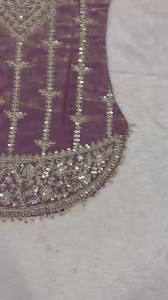 Mauve Heavy Fendi Silk Sequin Embroidered Top Sharara & Dupatta Set
