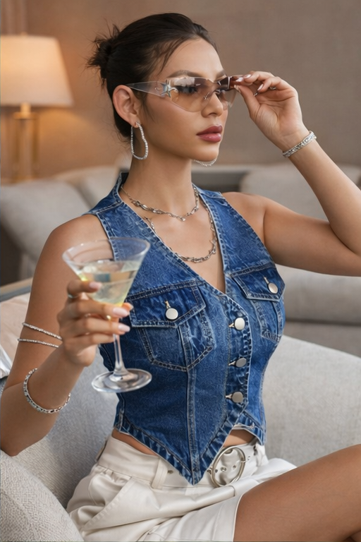 Denim Sleeveless Vest Crop Top